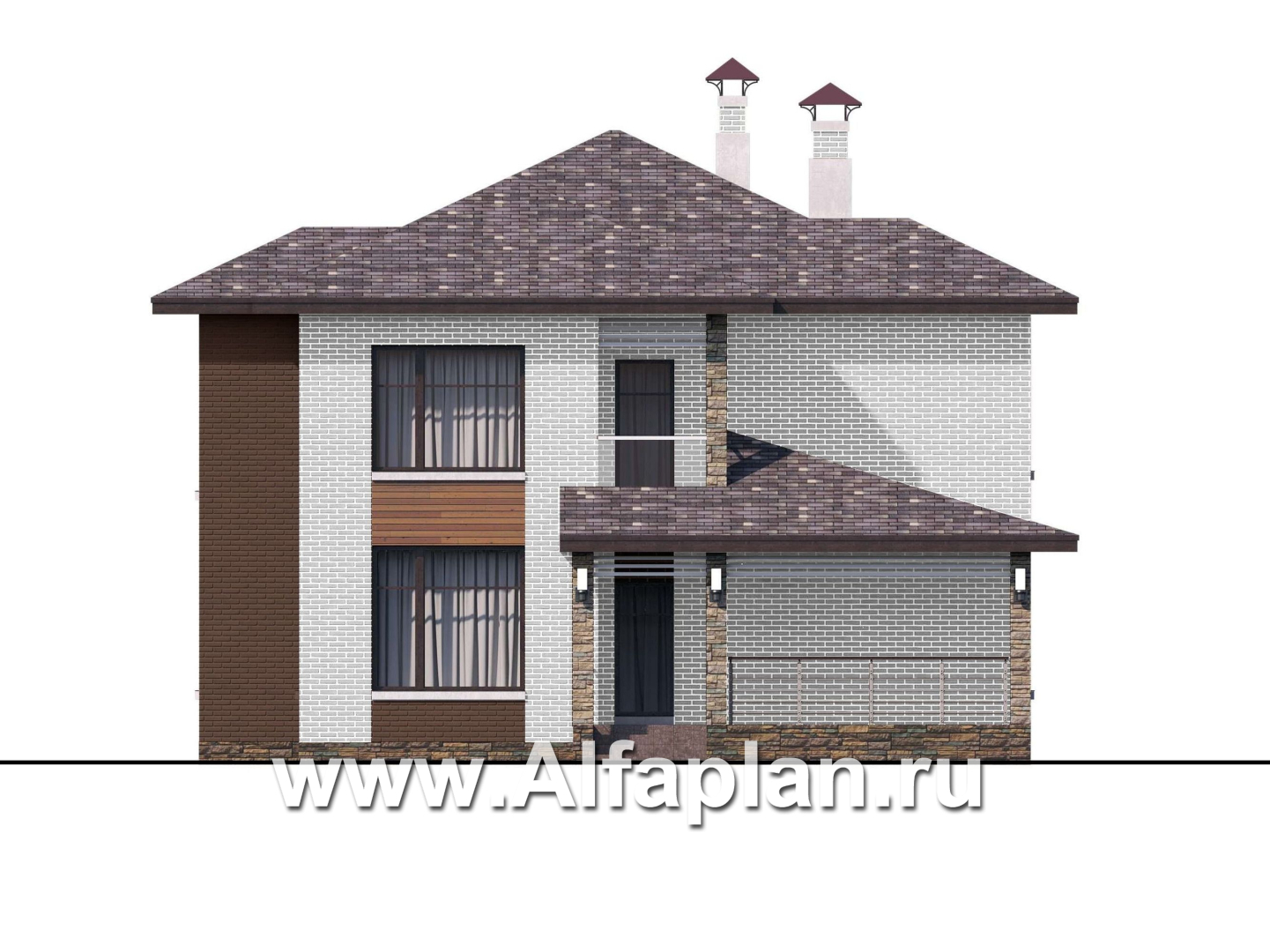 Проекты домов Альфаплан - «Эридан» - красивый проект двухэтажного дома, с двусветной гостиной и с террасой, в современном стиле - изображение фасада №4