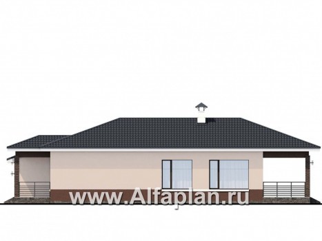 Проекты домов Альфаплан - «Каллиопа» - одноэтажный дом с террасой и гаражом (три спальни) - превью фасада №2