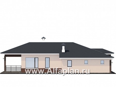 Проекты домов Альфаплан - «Каллиопа» - одноэтажный дом с террасой и гаражом (три спальни) - превью фасада №3