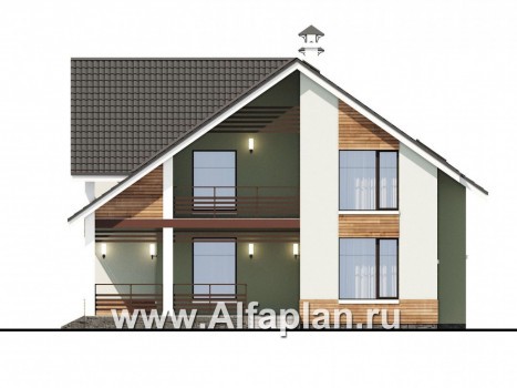 Проекты домов Альфаплан - Мансардный дом с угловым планом - превью фасада №1