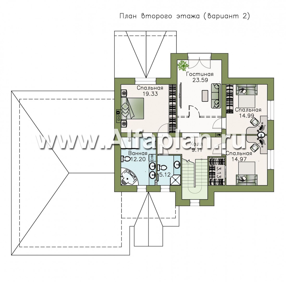 Проекты домов Альфаплан - «Ясная поляна»- коттедж для большой семьи с гаражом на два автомобиля - изображение плана проекта №3
