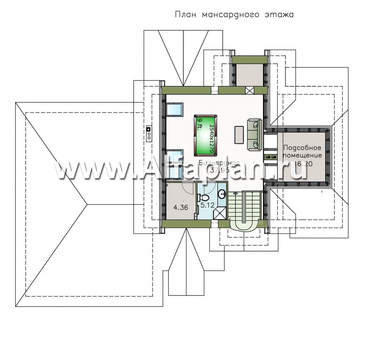 Проекты домов Альфаплан - «Ясная поляна»- коттедж для большой семьи с гаражом на два автомобиля - план проекта №4