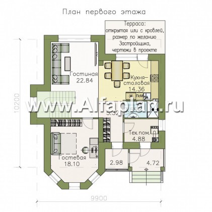 «Веста» - проект дома 10 на 10, с эркером, планировка с гостевой на 1 эт, с сауной - превью план дома