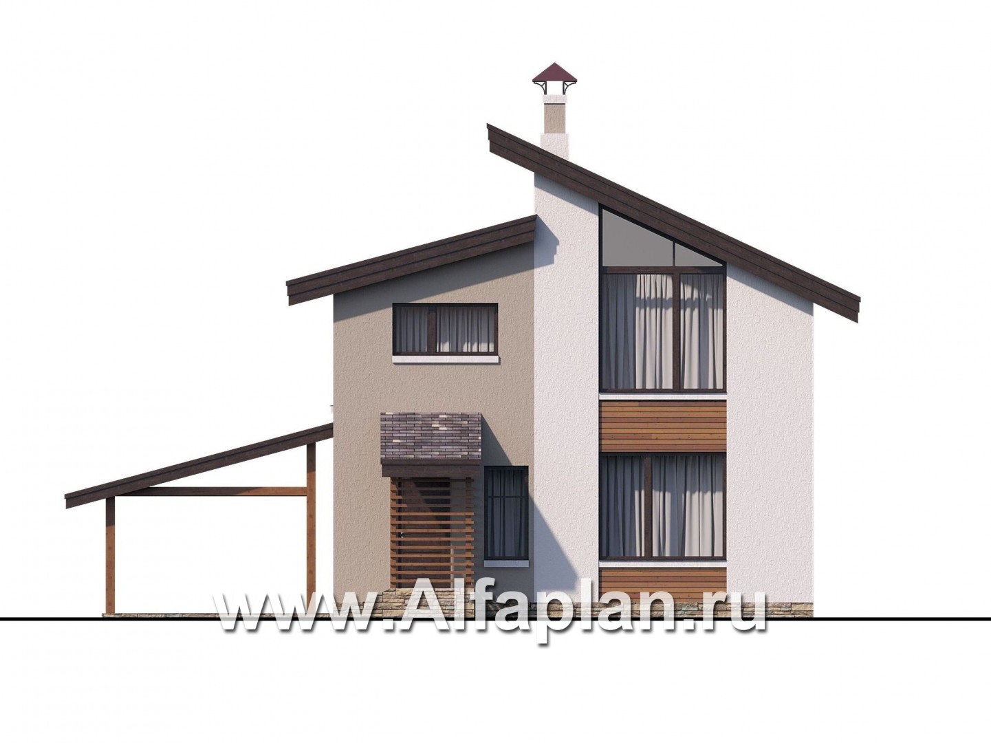 Проекты домов Альфаплан - «Оптима»- проект двухэтажного дома, в современном стиле, с  навесом на 1 авто, удобный план - изображение фасада №4