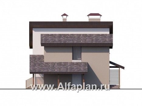 Проекты домов Альфаплан - «Оптима»- проект двухэтажного дома, в современном стиле, с  навесом на 1 авто, удобный план - превью фасада №2