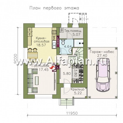 Проекты домов Альфаплан - «Оптима»- проект двухэтажного дома, в современном стиле, с  навесом на 1 авто, удобный план - превью плана проекта №1