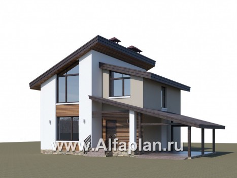 Проекты домов Альфаплан - «Оптима»- проект двухэтажного дома, в современном стиле, с  навесом на 1 авто, удобный план - превью дополнительного изображения №1