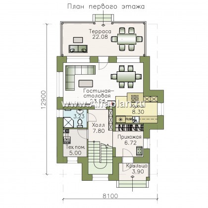 «Рациональ» - проект коттеджа с мансардой, с террасой и с балконом, с двускатной кровлей - превью план дома