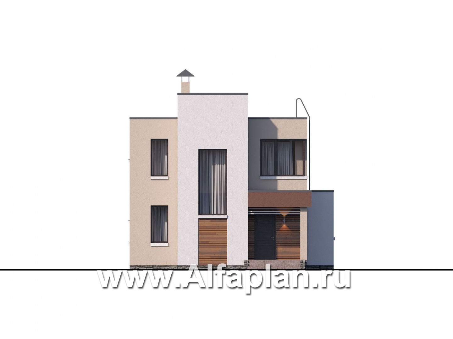 Проекты домов Альфаплан - «Рациональ» - проект двухэтажного дома, в современном стиле, с плоской кровлей - изображение фасада №1