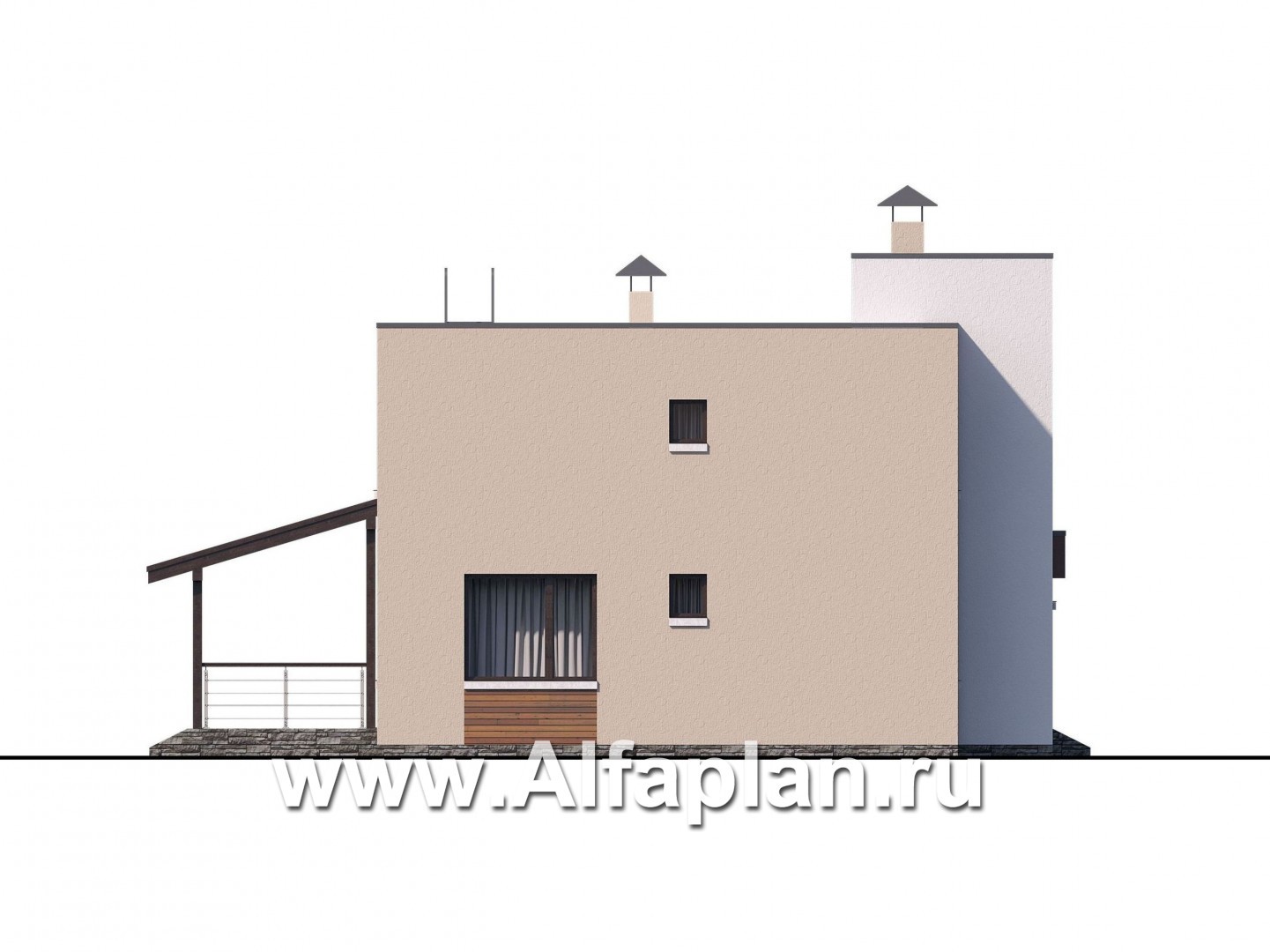 Проекты домов Альфаплан - «Рациональ» - проект двухэтажного дома, в современном стиле, с плоской кровлей - изображение фасада №3