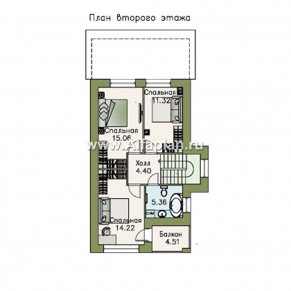 Проекты домов Альфаплан - «Арс» - проект двухэтажного дома, с террасой и с балконом,  односкатная крыша, для узкого участка - превью плана проекта №2