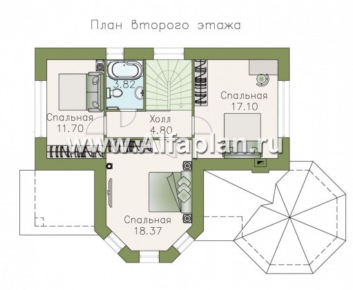 «Притяжение» - проект двухэтажного дома из газобетона, с эркером и террасой - превью план дома