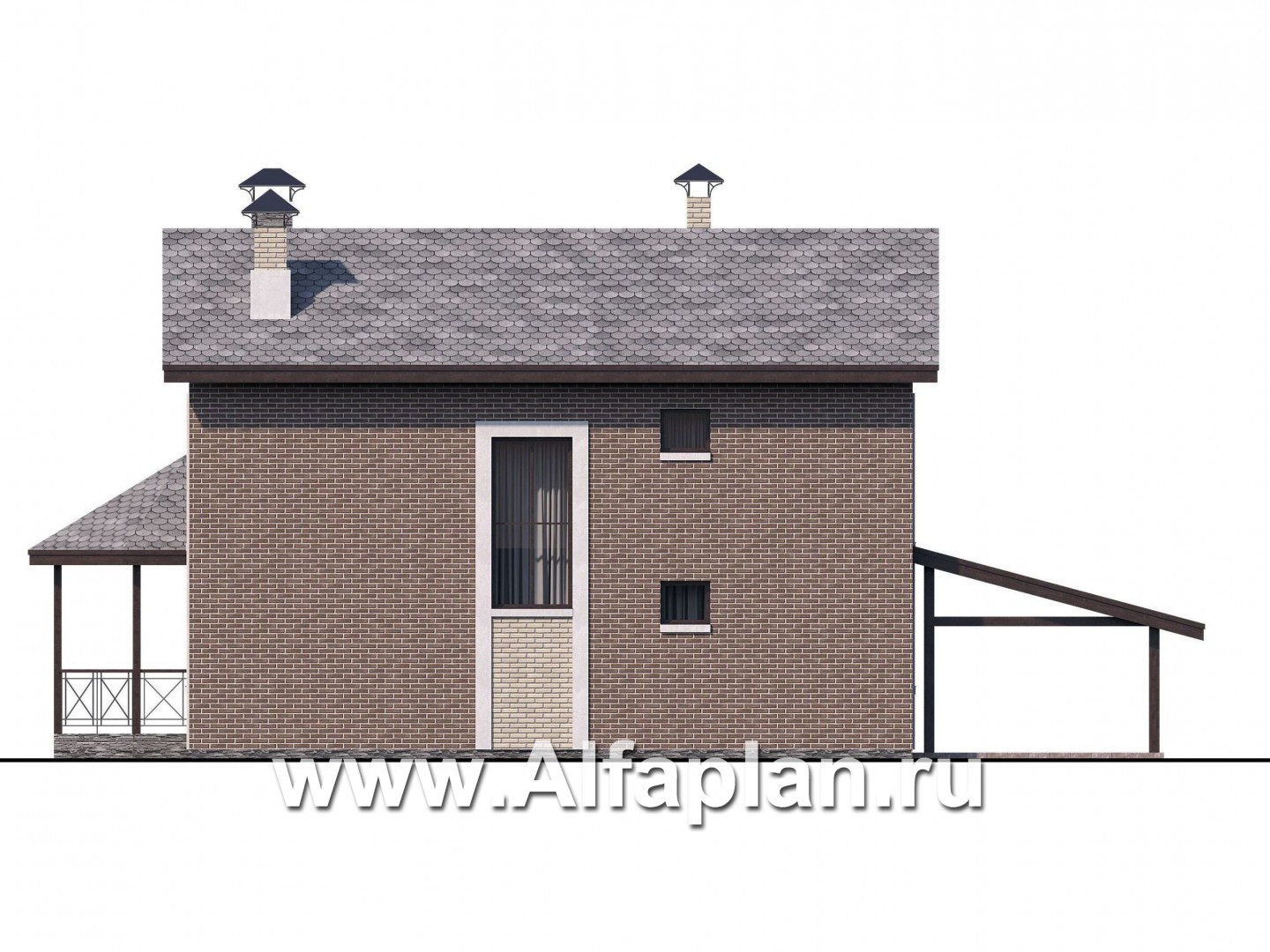 «Притяжение» - проект двухэтажного дома, с эркером и террасой, с гаражом-навесом - фасад дома
