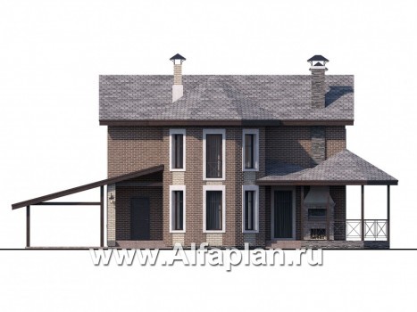 «Притяжение» - проект двухэтажного дома, с эркером и террасой, с гаражом-навесом - превью фасада дома