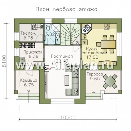 «Каменка» - проект двухэтажного дома из газобетона, с террасой - превью план дома