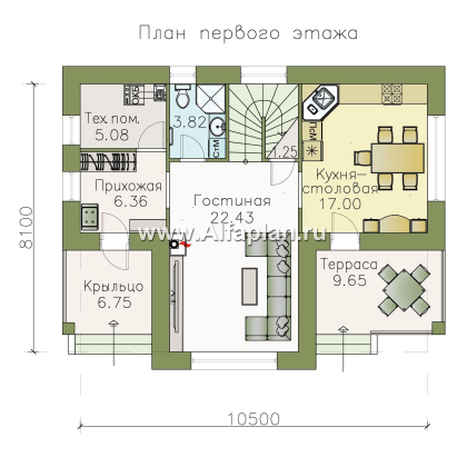 «Ижора» - проект дома с мансардой, планировка дома с террасой, с двускатной кровлей - превью план дома