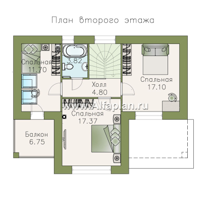 «Ижора» - проект дома с мансардой, планировка дома с террасой, с двускатной кровлей - превью план дома