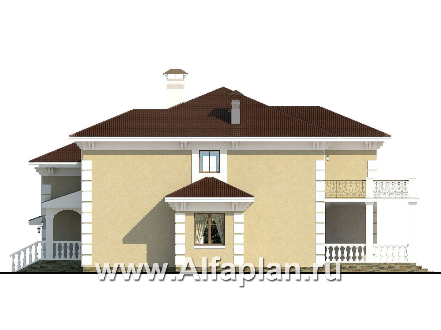 Проекты домов Альфаплан - «Привилегия» - элегантный коттедж с большим гаражом и террасой - изображение фасада №2