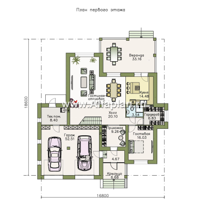 Проекты домов Альфаплан - «Привилегия» - элегантный коттедж с большим гаражом и террасой - превью плана проекта №1
