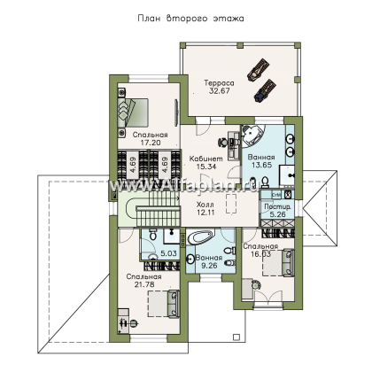 Проекты домов Альфаплан - «Привилегия» - элегантный коттедж с большим гаражом и террасой - превью плана проекта №2