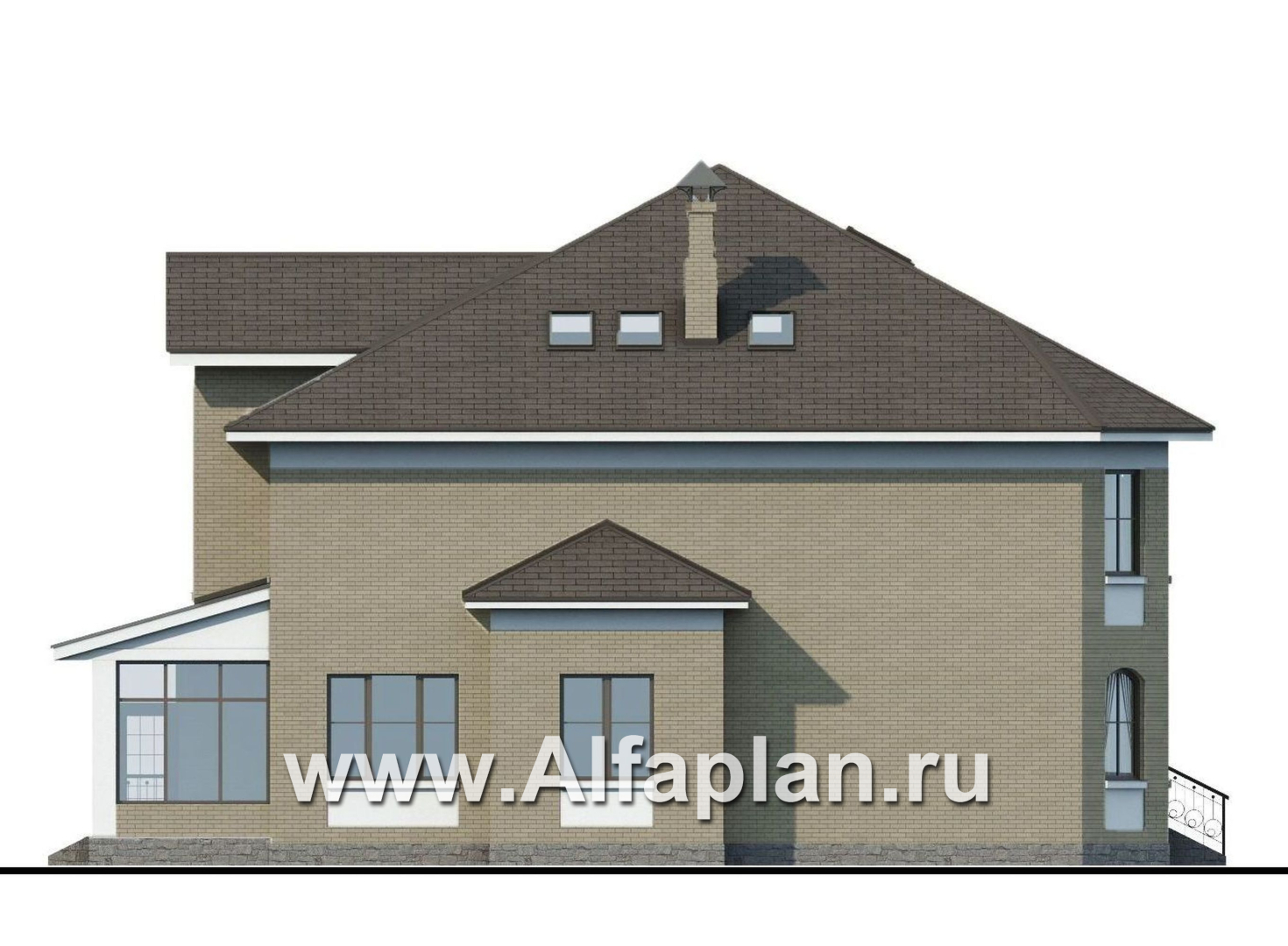 Проекты домов Альфаплан - «Рюрик» - солидный дом из газобетона для солидной семьи - изображение фасада №3