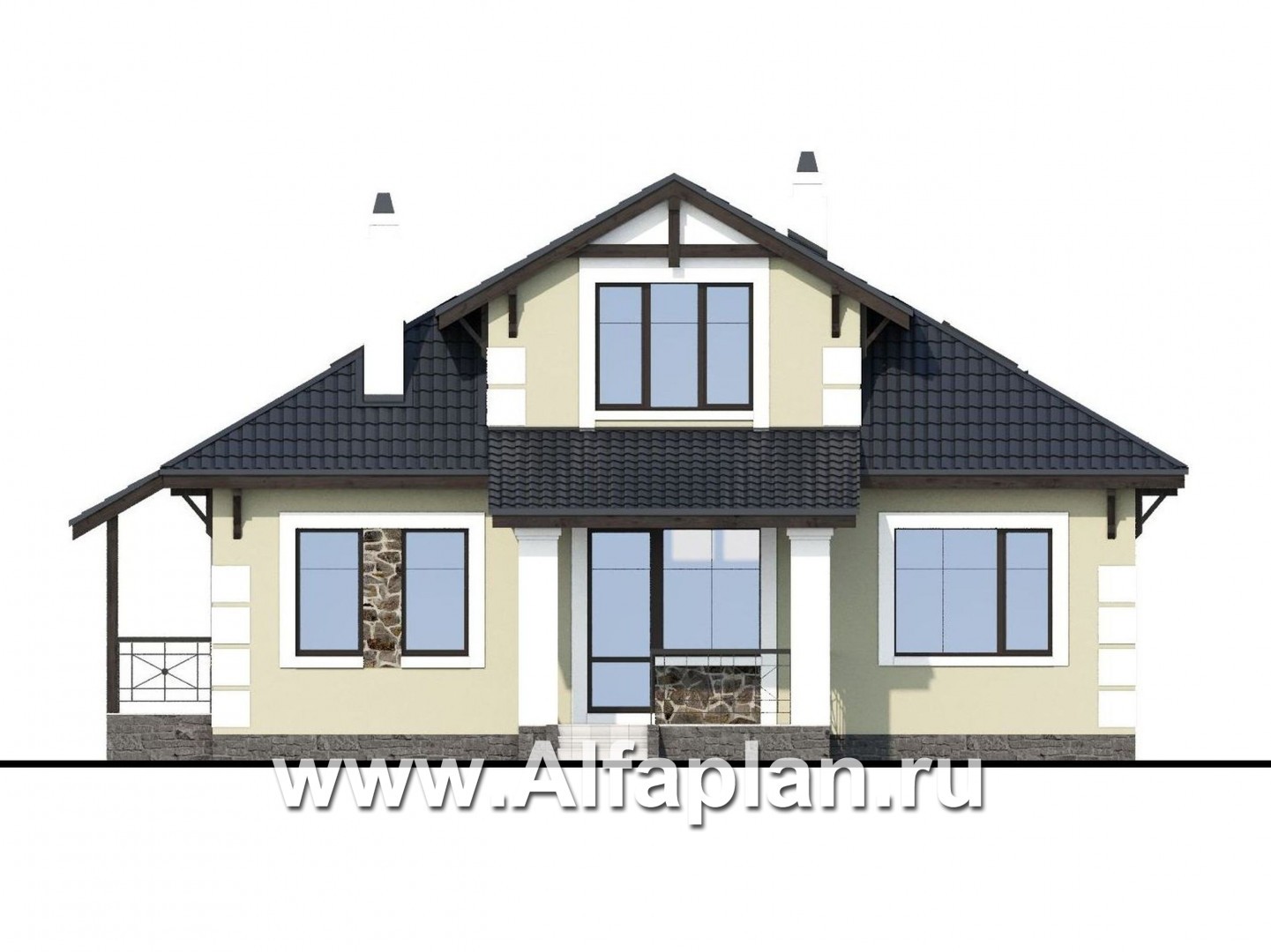 Проекты домов Альфаплан - «Простоквашино» - дом для маленького участка с жилой мансардой - изображение фасада №4