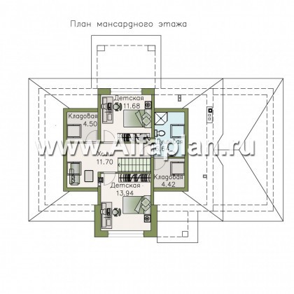 «Простоквашино» - проект дома с мансардой, из газобетона, с террасой, планировка мастер спальня, с гаражом - превью план дома