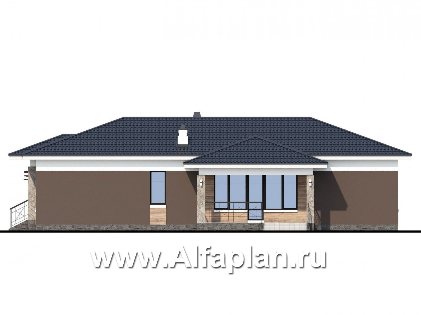 «Ариадна» - проект одноэтажного дома, планировка 3 спальни, c террасой, в современном стиле - фасад дома