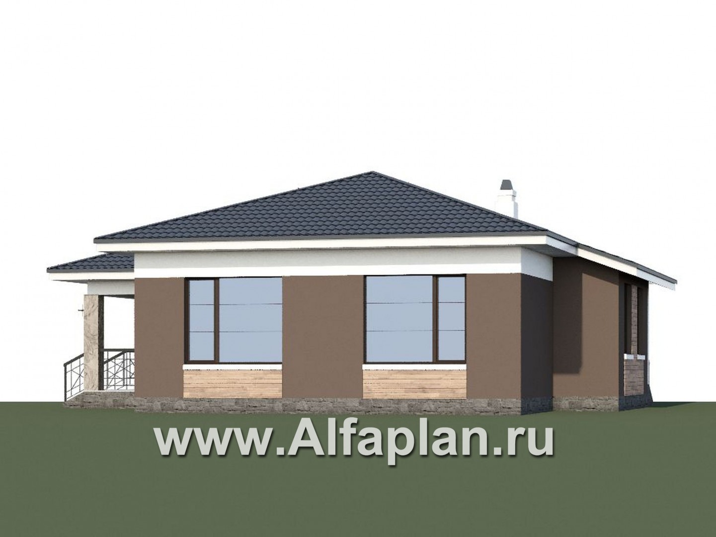 Проекты домов Альфаплан - «Ариадна» - одноэтажный дом для узкого участка - дополнительное изображение №1