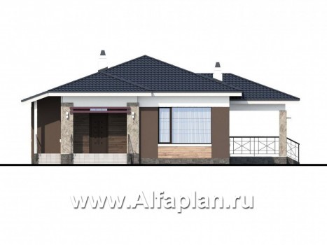 Проекты домов Альфаплан - «Ариадна» - одноэтажный дом для узкого участка - превью фасада №1