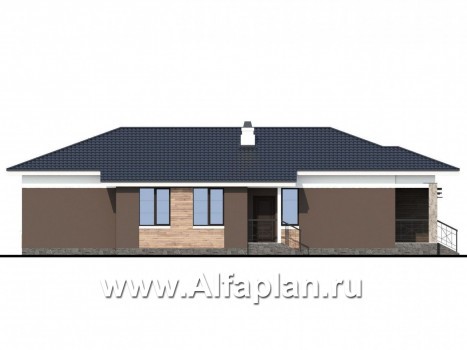 «Ариадна» - проект одноэтажного дома, планировка 3 спальни, c террасой, в современном стиле - превью фасада дома