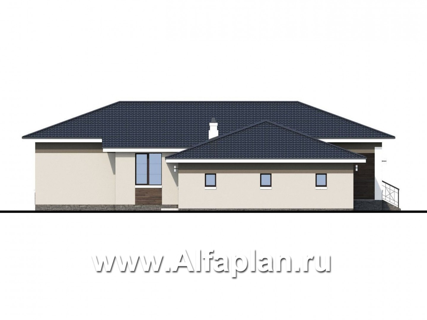 Проекты домов Альфаплан - «Ариадна» - одноэтажный дом с большим гаражом - изображение фасада №3