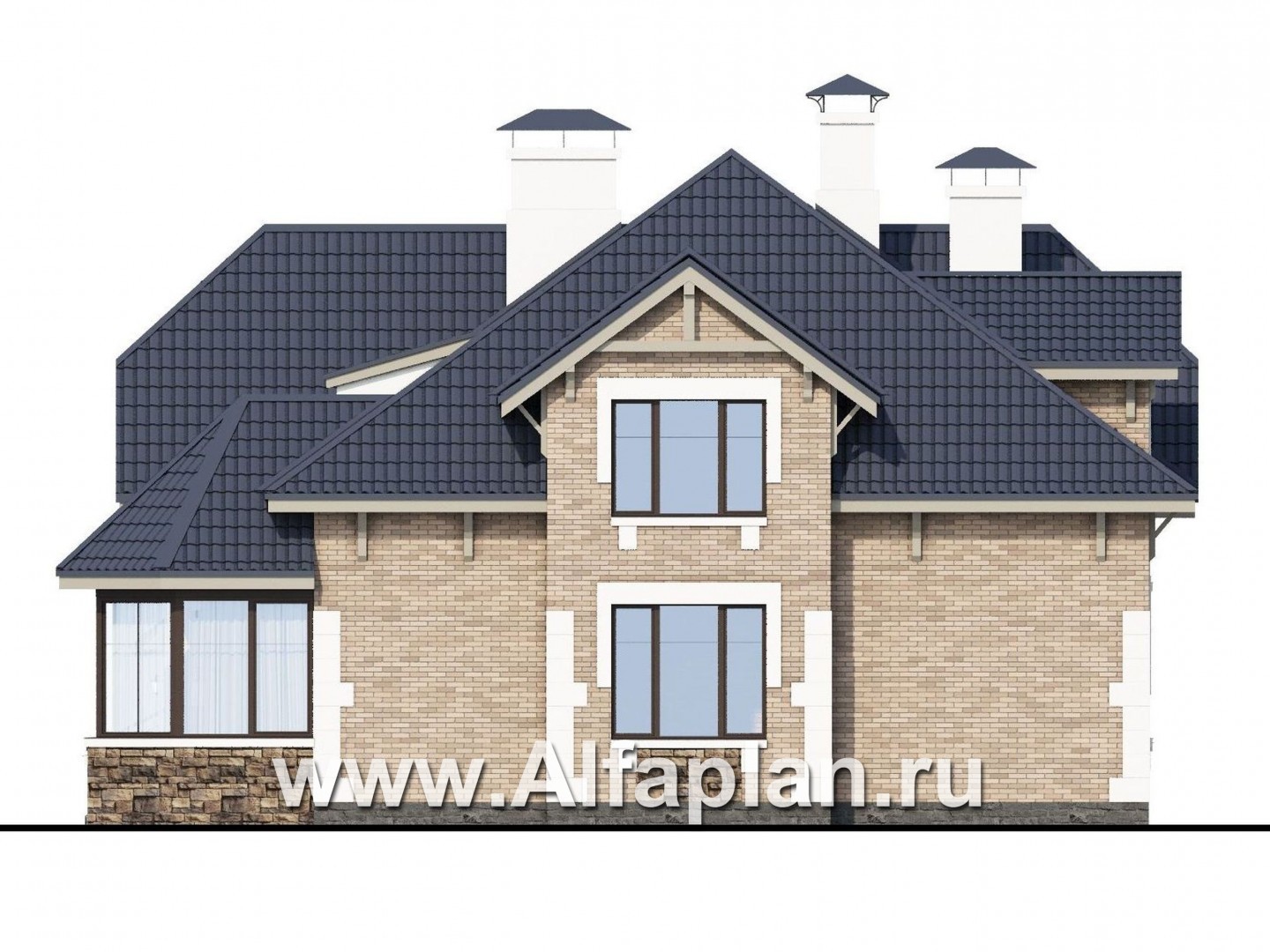 Проекты домов Альфаплан - «Корона» - коттедж с гаражом и красивым эркером - изображение фасада №2