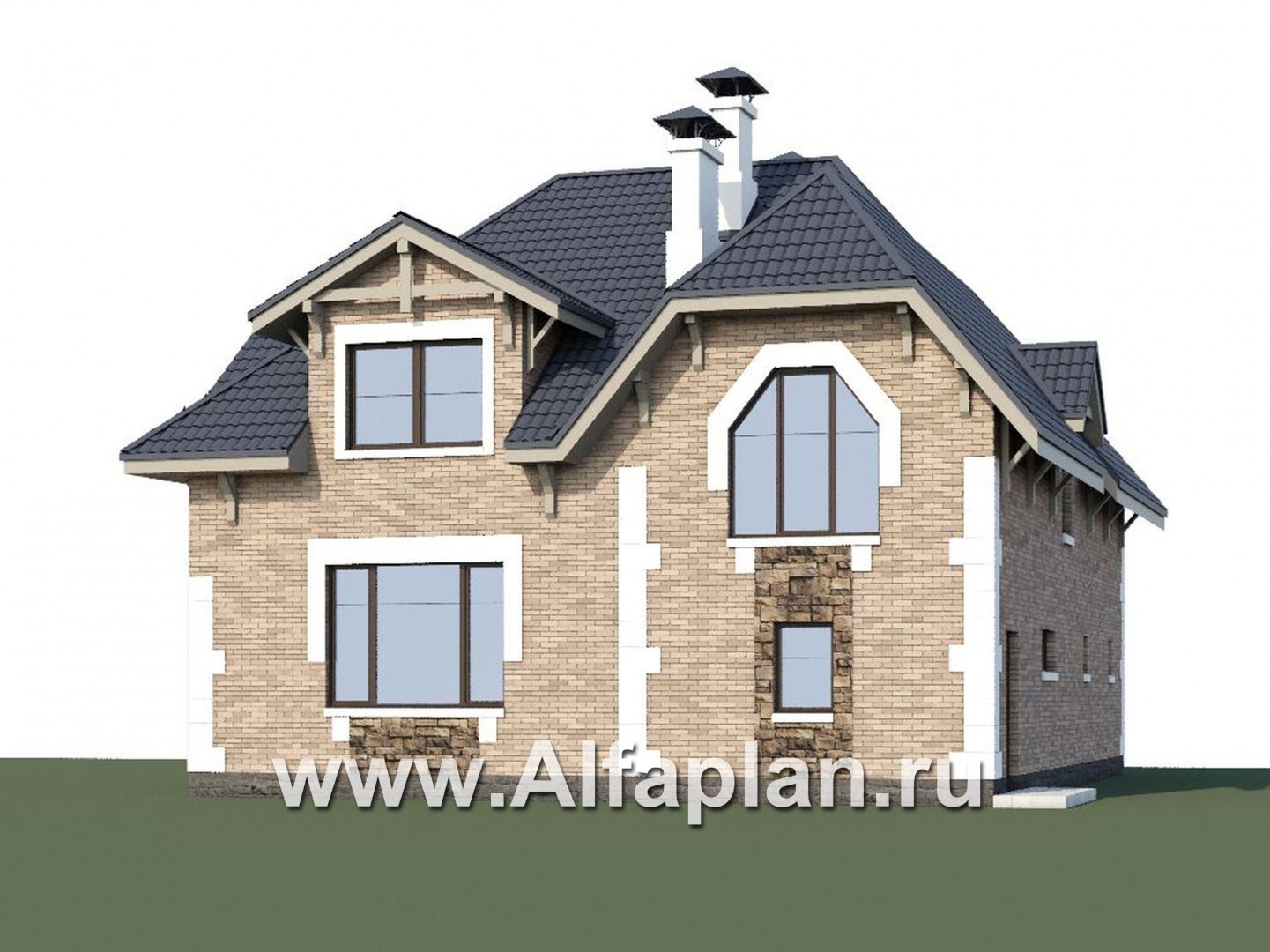 Проекты домов Альфаплан - «Корона» - коттедж с гаражом и красивым эркером - дополнительное изображение №1
