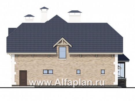 Проекты домов Альфаплан - «Корона» - коттедж с гаражом и красивым эркером - превью фасада №3