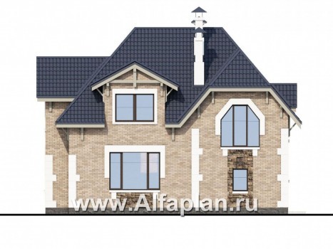 Проекты домов Альфаплан - «Корона» - коттедж с гаражом и красивым эркером - превью фасада №4