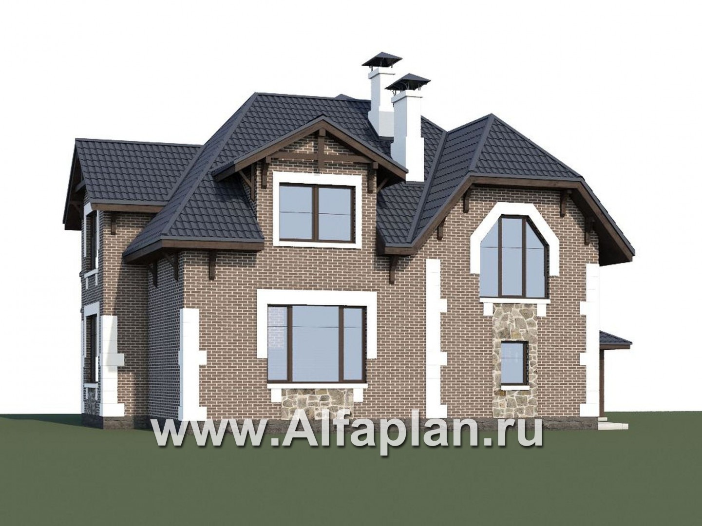 Проекты домов Альфаплан - «Корона» - коттедж с гаражом, навесом и красивым эркером - дополнительное изображение №1