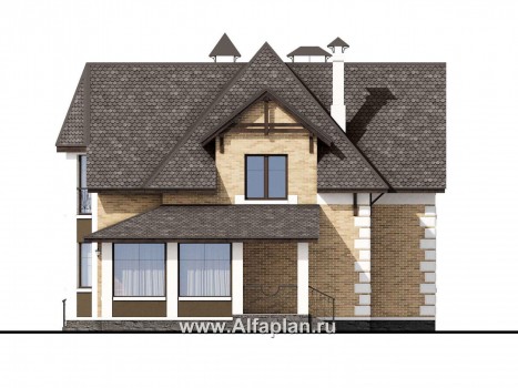 Проекты домов Альфаплан - «Клио» - классический коттедж с красивым эркером - превью фасада №2