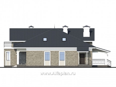 Проекты домов Альфаплан - «Валдай»- мансардный дом с красивым эркером и террасой - превью фасада №2