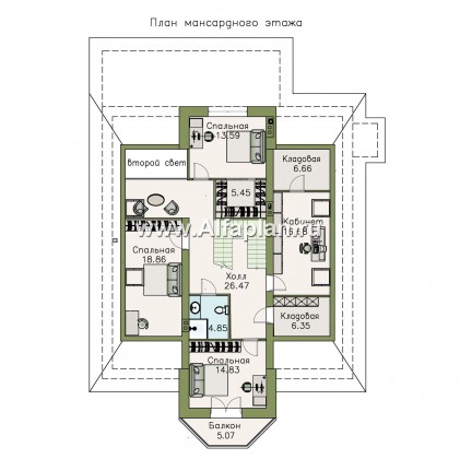 Проекты домов Альфаплан - «Валдай»- мансардный дом с красивым эркером и террасой - превью плана проекта №2