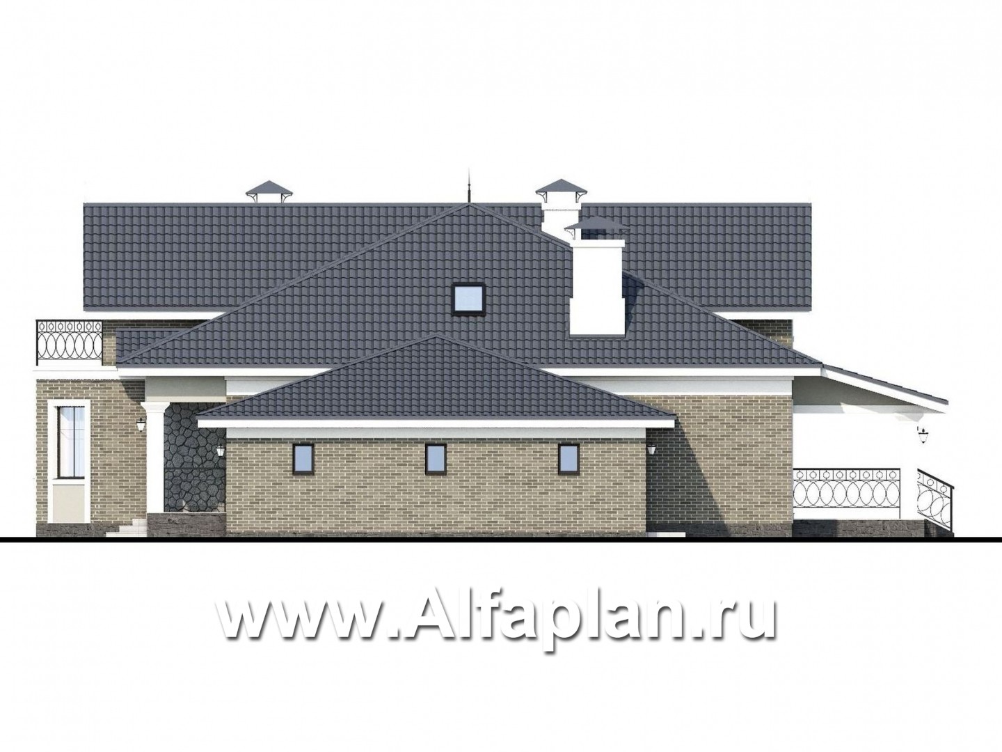 Проекты домов Альфаплан - «Валдай» - мансардный дом с гаражом и красивым эркером - изображение фасада №2