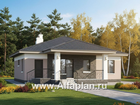 «Княженика» - проект одноэтажного дома, с террасой, планировка 2 спальни и сауна, для небольшой семьи - превью дополнительного изображения №2