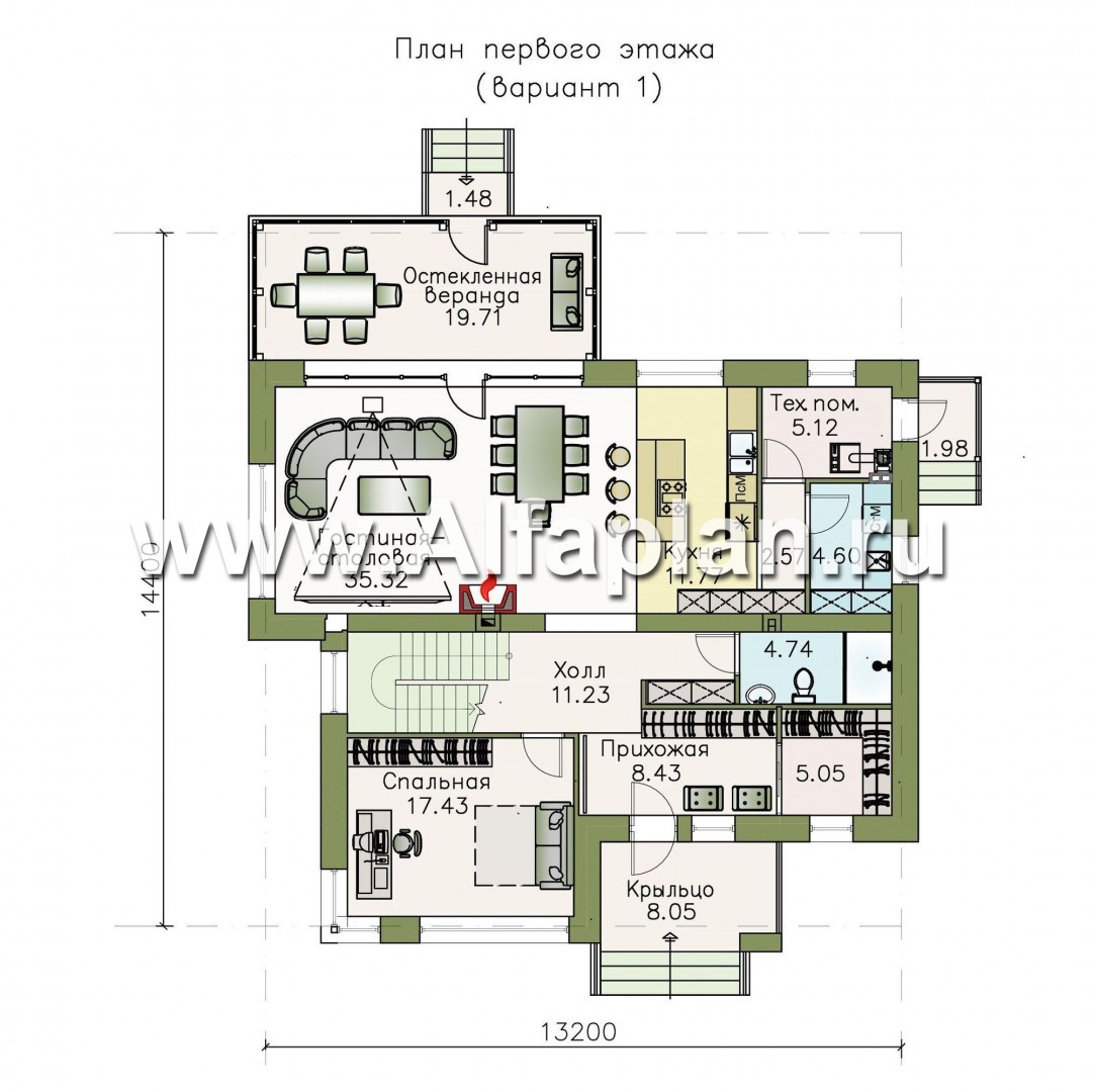 Проекты домов Альфаплан - «Прайд» - современный коттедж с остекленной верандой - план проекта №1