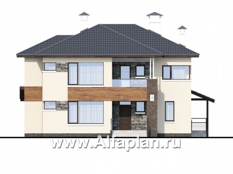 «Прайд» - проект современного двухэтажного дома, мастер спальня, с террасой и сауной - превью фасада дома