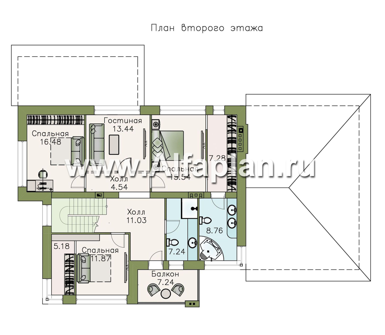 Проекты домов Альфаплан - «Прайд» - современный коттедж с остекленной верандой и гаражом - план проекта №2