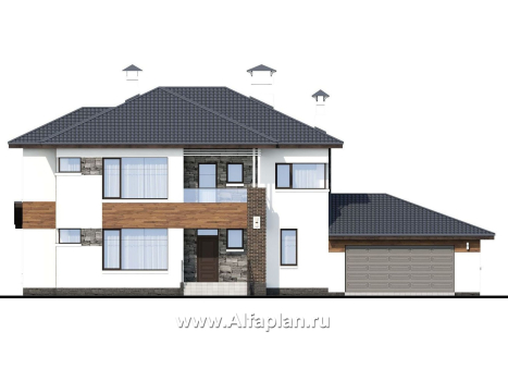 «Прайд» - проект современного двухэтажного дома, мастер спальня, с террасой и сауной, гараж на 2 авто - превью фасада дома