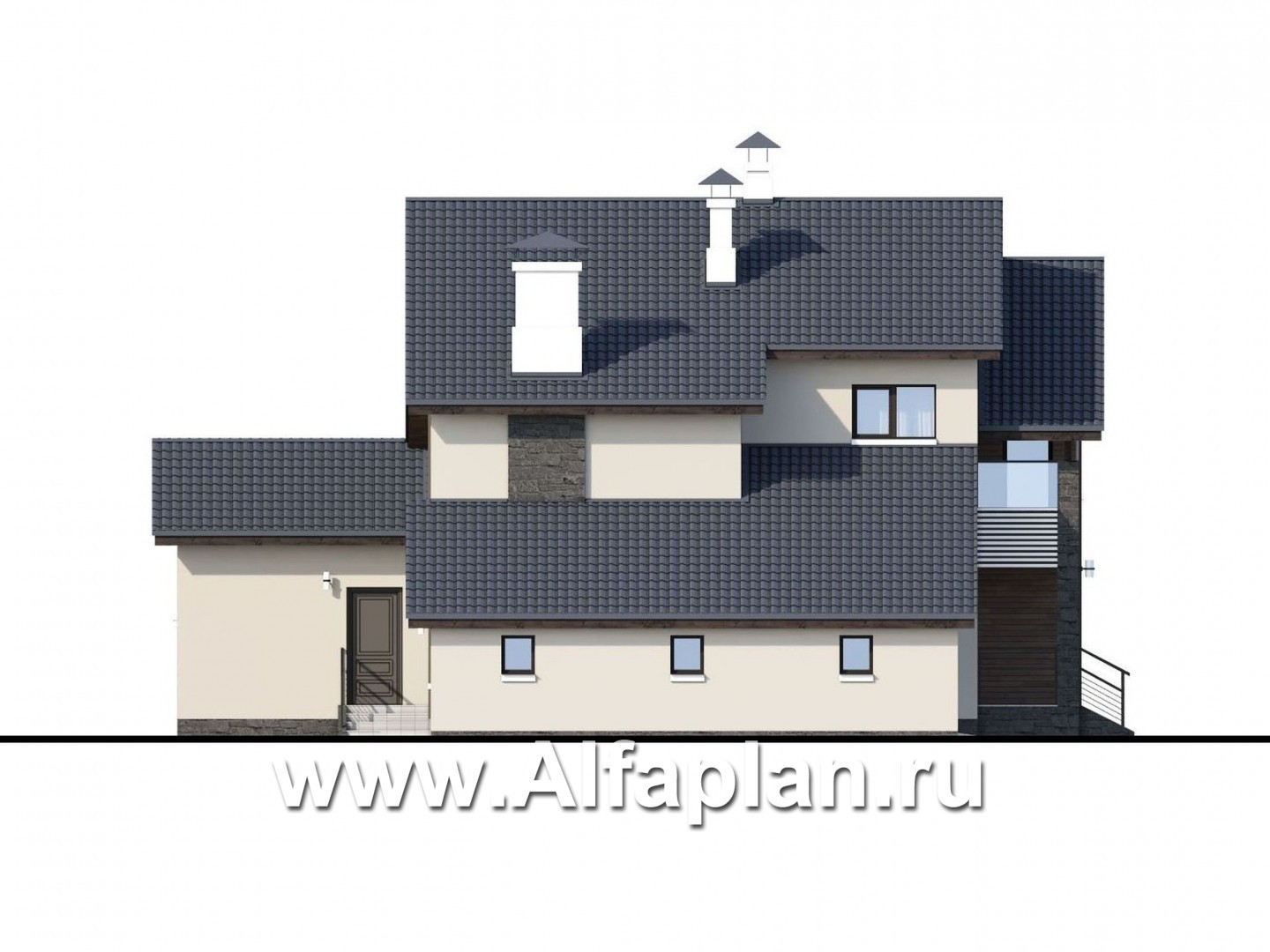 Проекты домов Альфаплан - «Альтернатива Хиггса» - современный дом с гаражом и верандой - изображение фасада №3