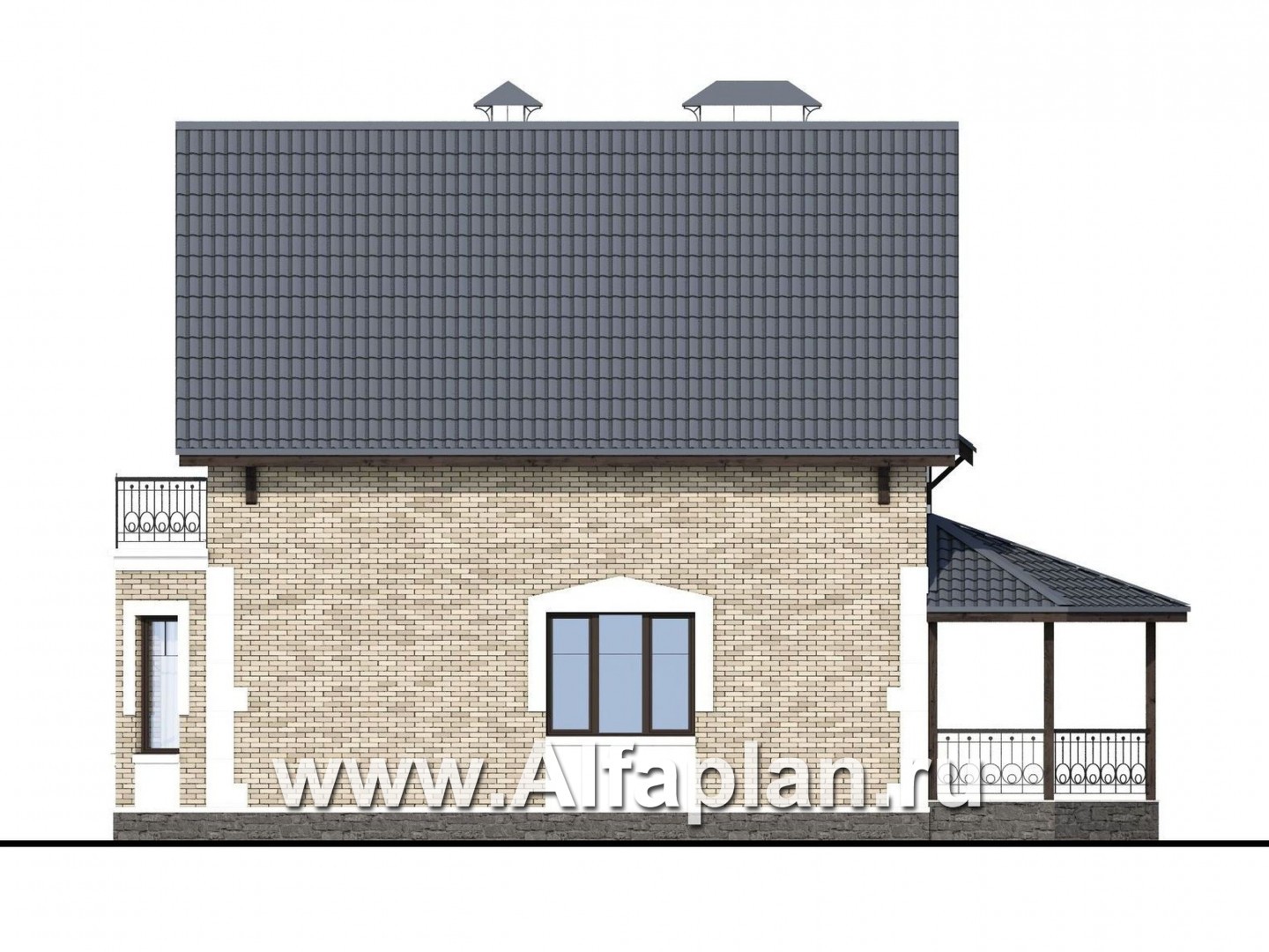 Проекты домов Альфаплан - Кирпичный дом «Оптима» с красивым эркером - изображение фасада №2