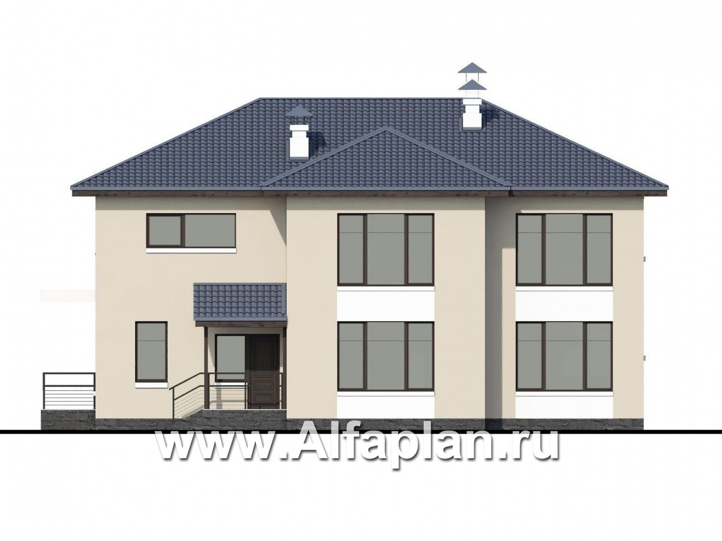 Проекты домов Альфаплан - «Семь звезд» - современный коттедж с панорамными окнами - изображение фасада №4
