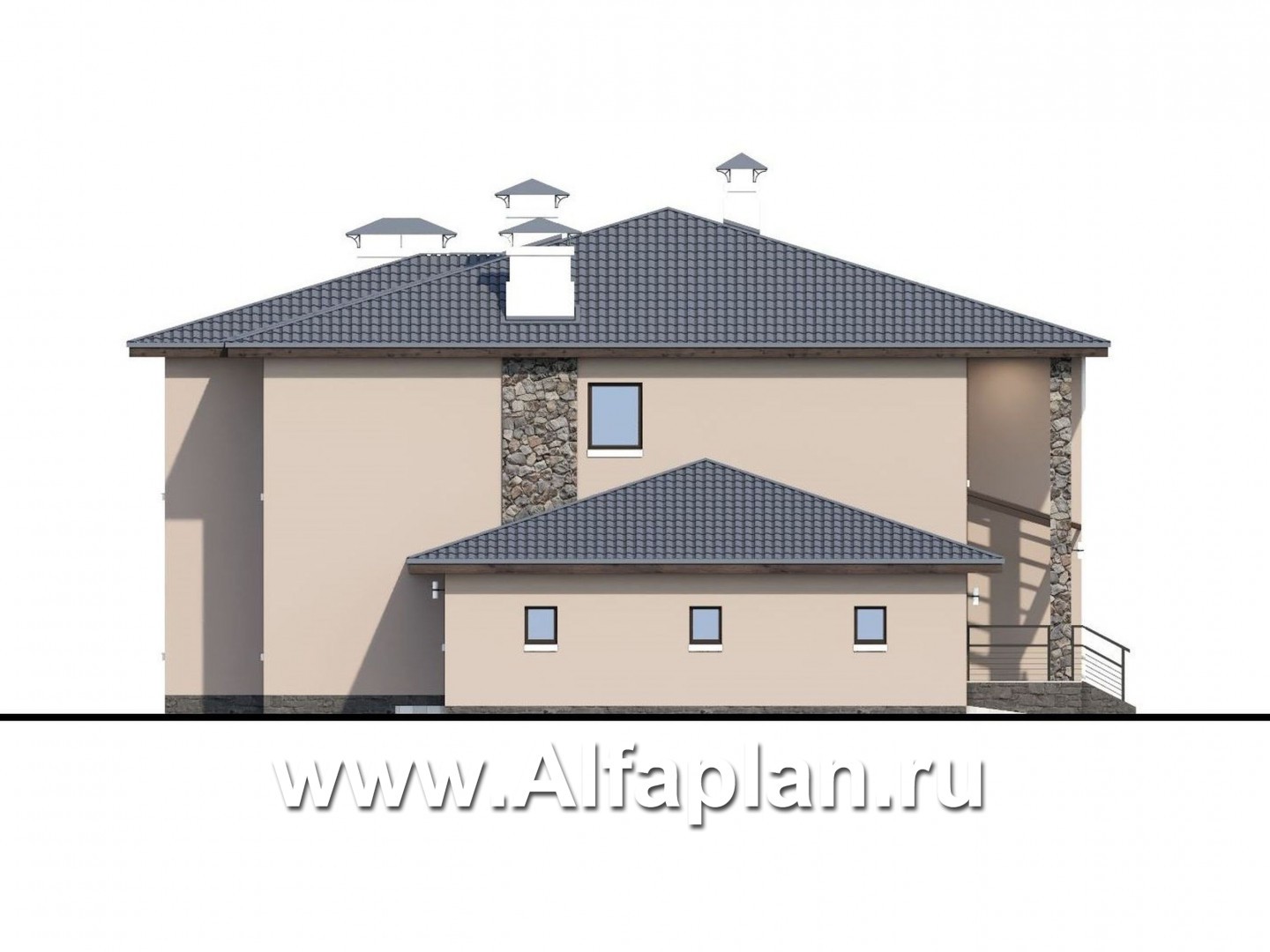 Проекты домов Альфаплан - «Семь звезд» - современный коттедж с панорамными окнами и гаражом - изображение фасада №3